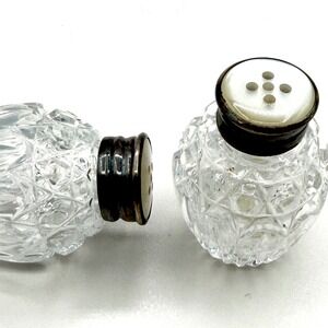Vintage Western Germany Mini Crystal Salt Pepper Shakers Mother of Pearl Tops